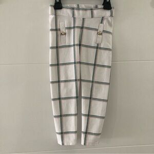 Janie and Jack Girls White Plaid Ponte Pants With Gold Buttons Size 3T